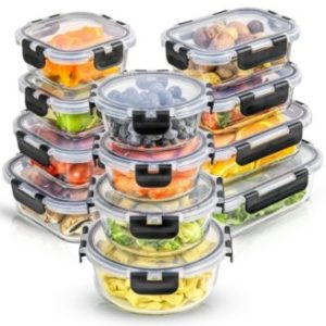 JoyJolt Glass Storage Containers with Leakproof Lids, Set of 24